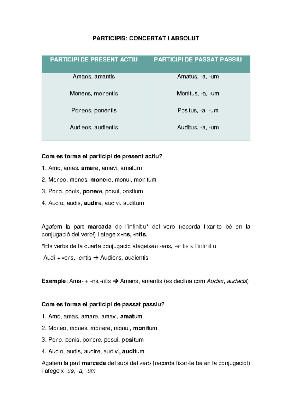 Participis: Anàlisi i Formació del Participi en Llengua Llatina - Studocu