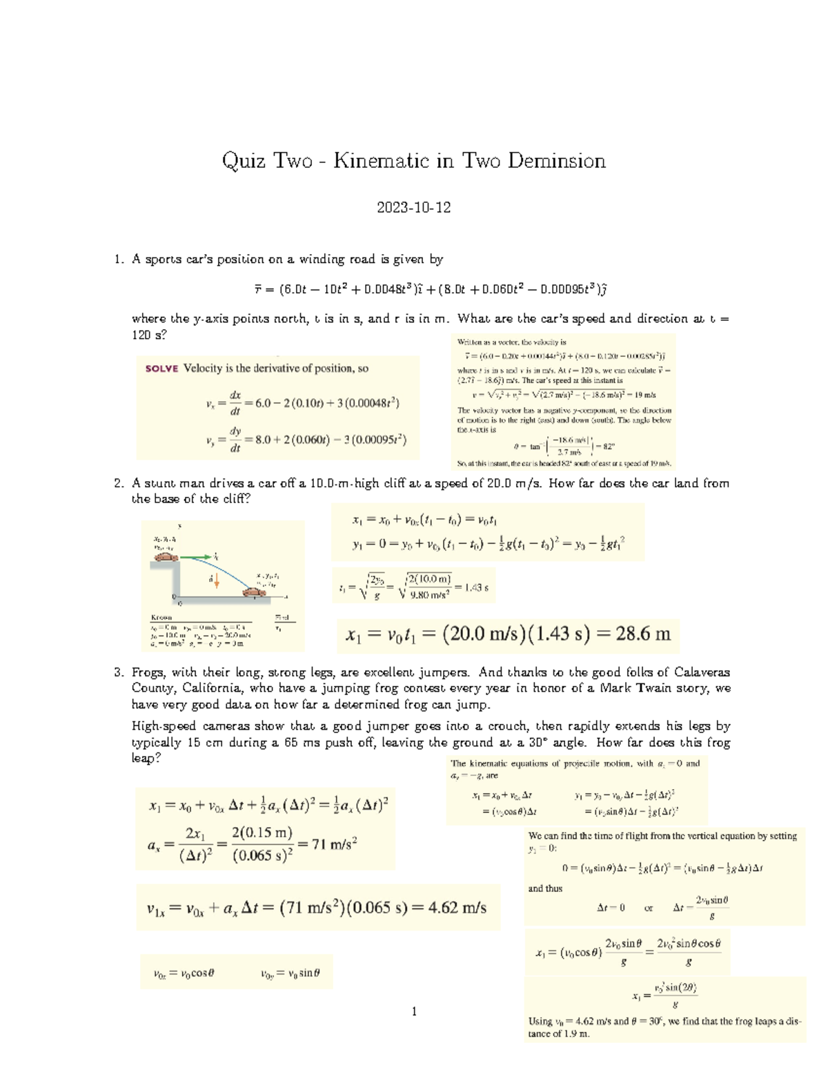 Quiz 2-MS: Kinematics in Two Dimensions Overview and Solutions - Studocu
