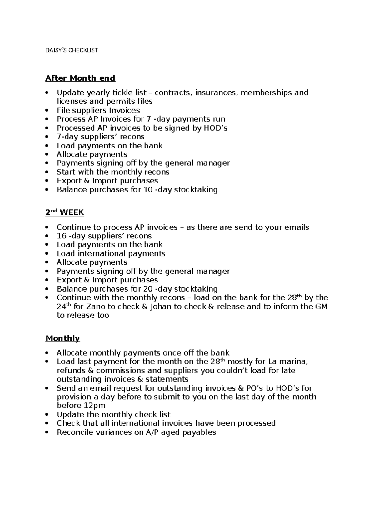AP Accounts Payable Month-End Checklist and Process Guide - Studocu
