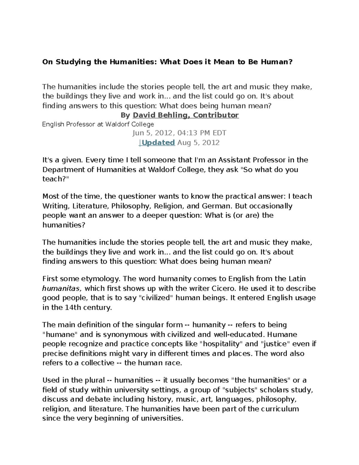 Humanities Exploration: What It Means to Be Human (ENG 101) - Studocu