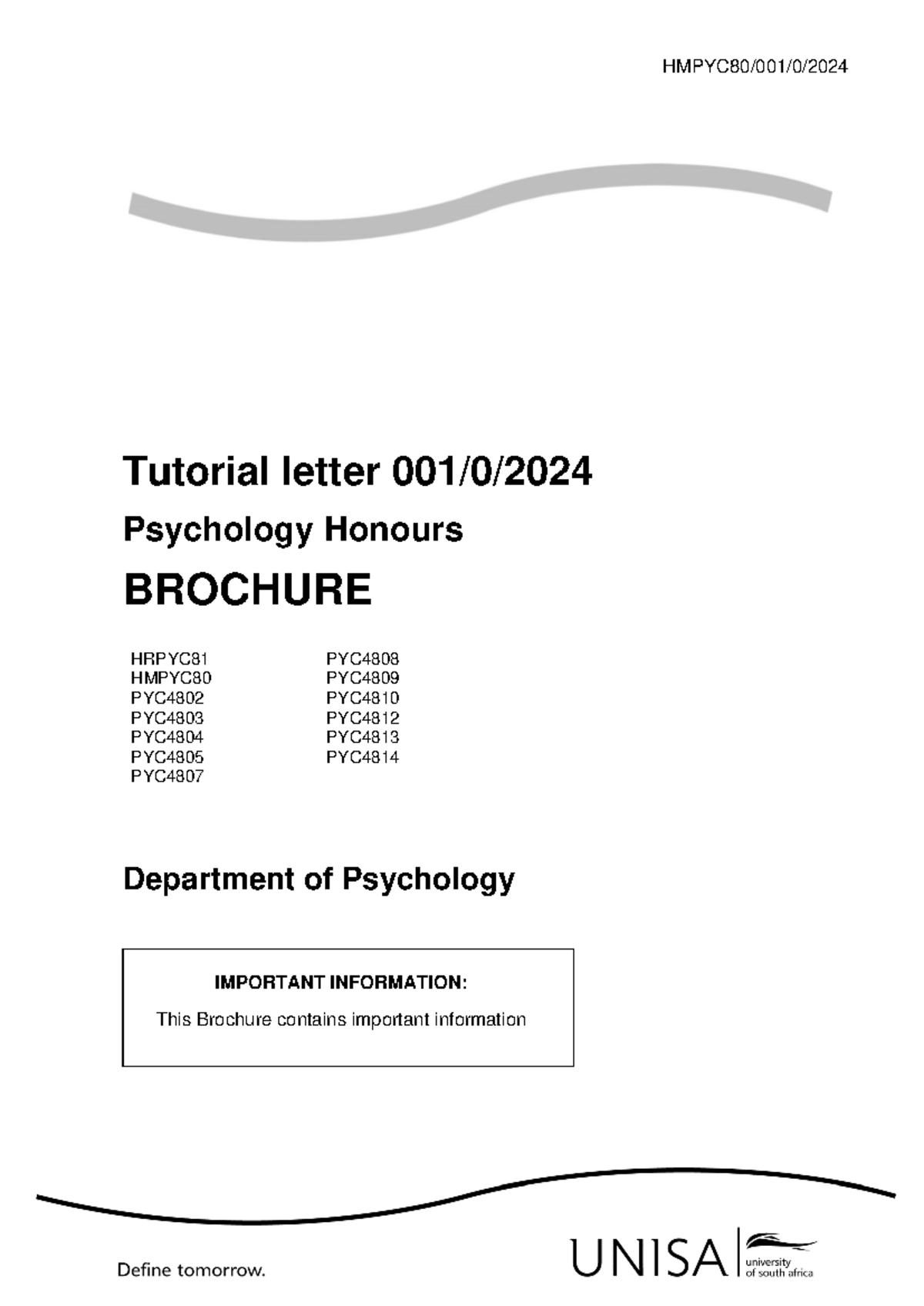 2024 HMPYC80 Tutorial Letter 001/0: Important Info & Guidelines - Studocu