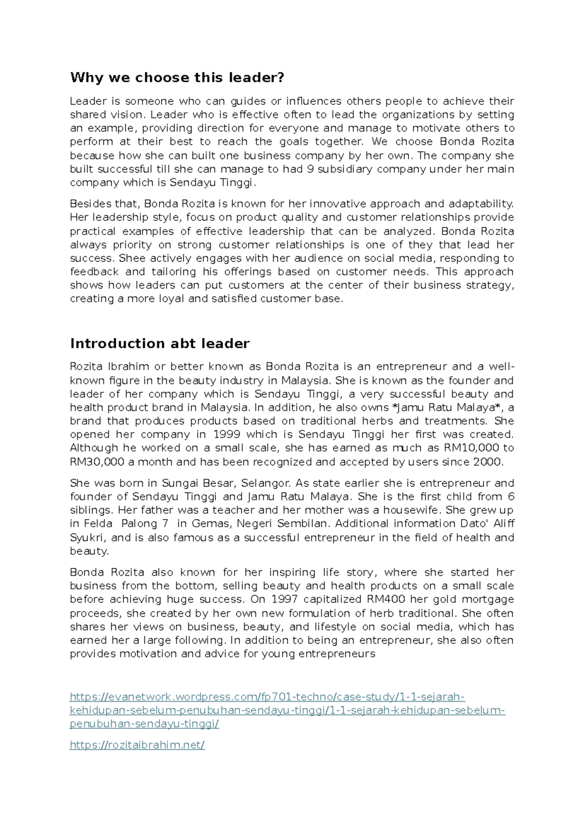 Assignment mgt - leadership AINA - Why we choose this leader? Leader is ...