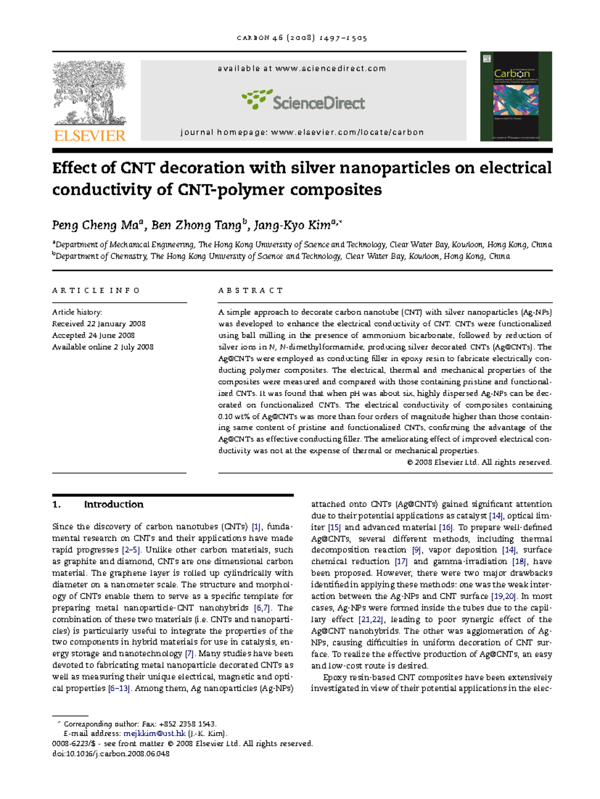 Effect of Silver Nanoparticle Decoration on CNT Electrical Conductivity ...