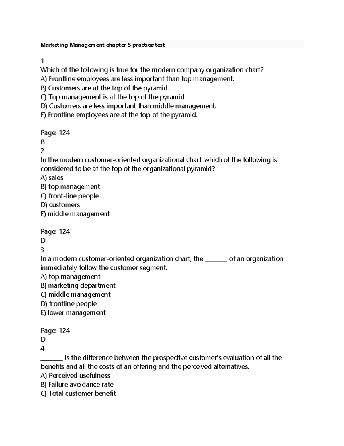 Marketing Management (MKT 101) Chapter 5 Practice Test Solutions - Studocu