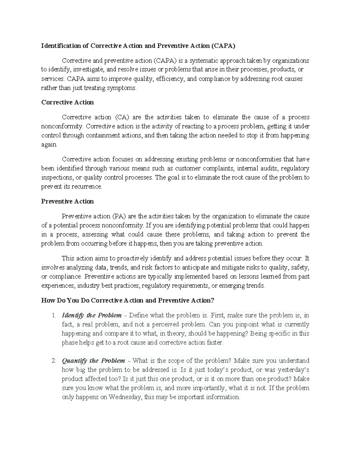 Effective CAPA Management: Identifying and Addressing Issues - Studocu