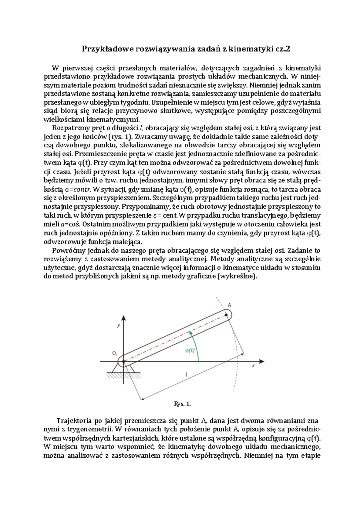 Kinematyka prostych układów mechanicznych 2 - Przykładowe rozwiązywania