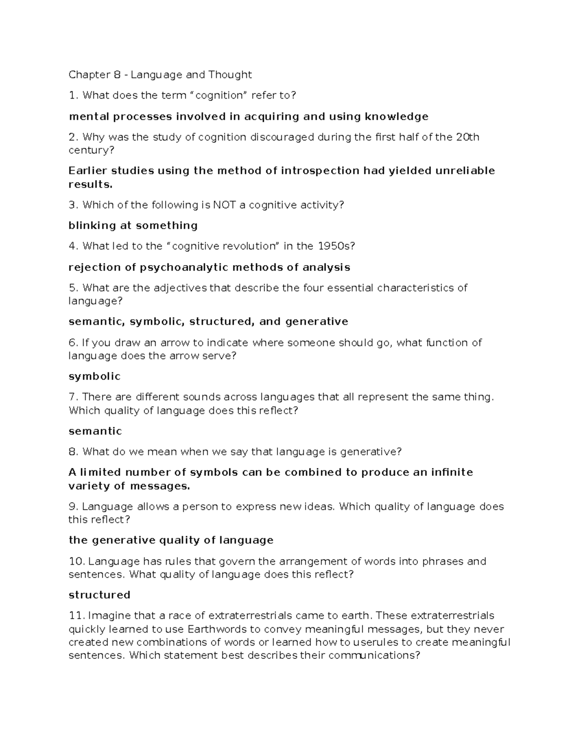 Chapter 8 - Some practice questions - Chapter 8 - Language and Thought ...