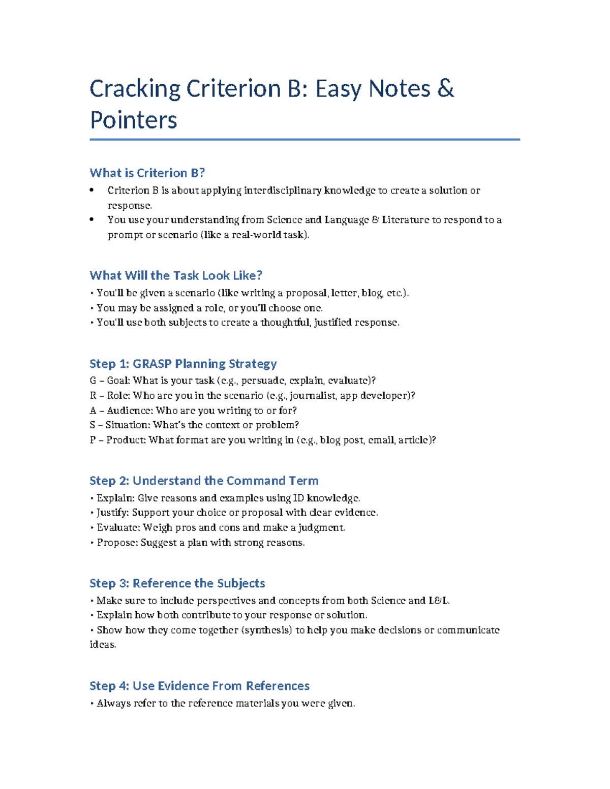 Cracking Criterion B: IDU Notes for Interdisciplinary Tasks - Studocu