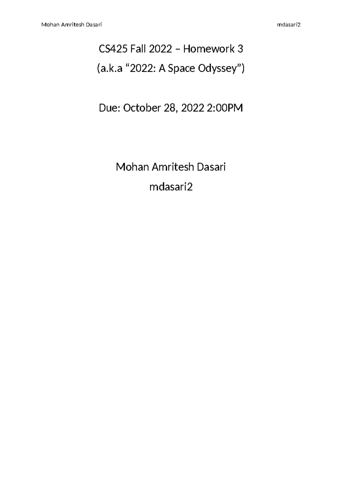 CS425 Fall 2022 Homework 3 Solutions by Mohan Amritesh Dasari - Studocu