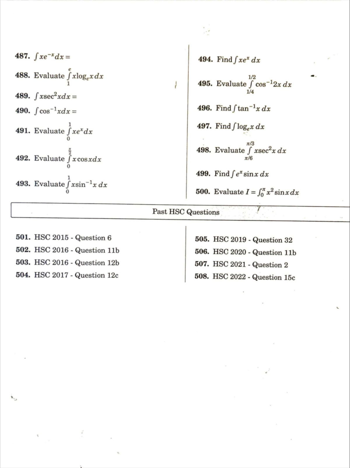 HSC Integration by Parts: Past Questions & Solutions (487-508) - Studocu