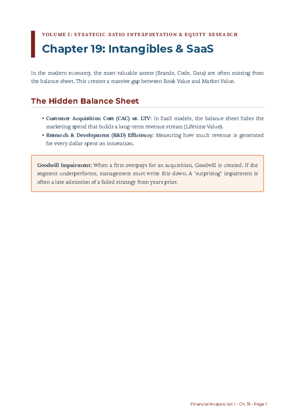 Financial Analysis Vol I: Ch 19 - Intangibles in SaaS - Studocu