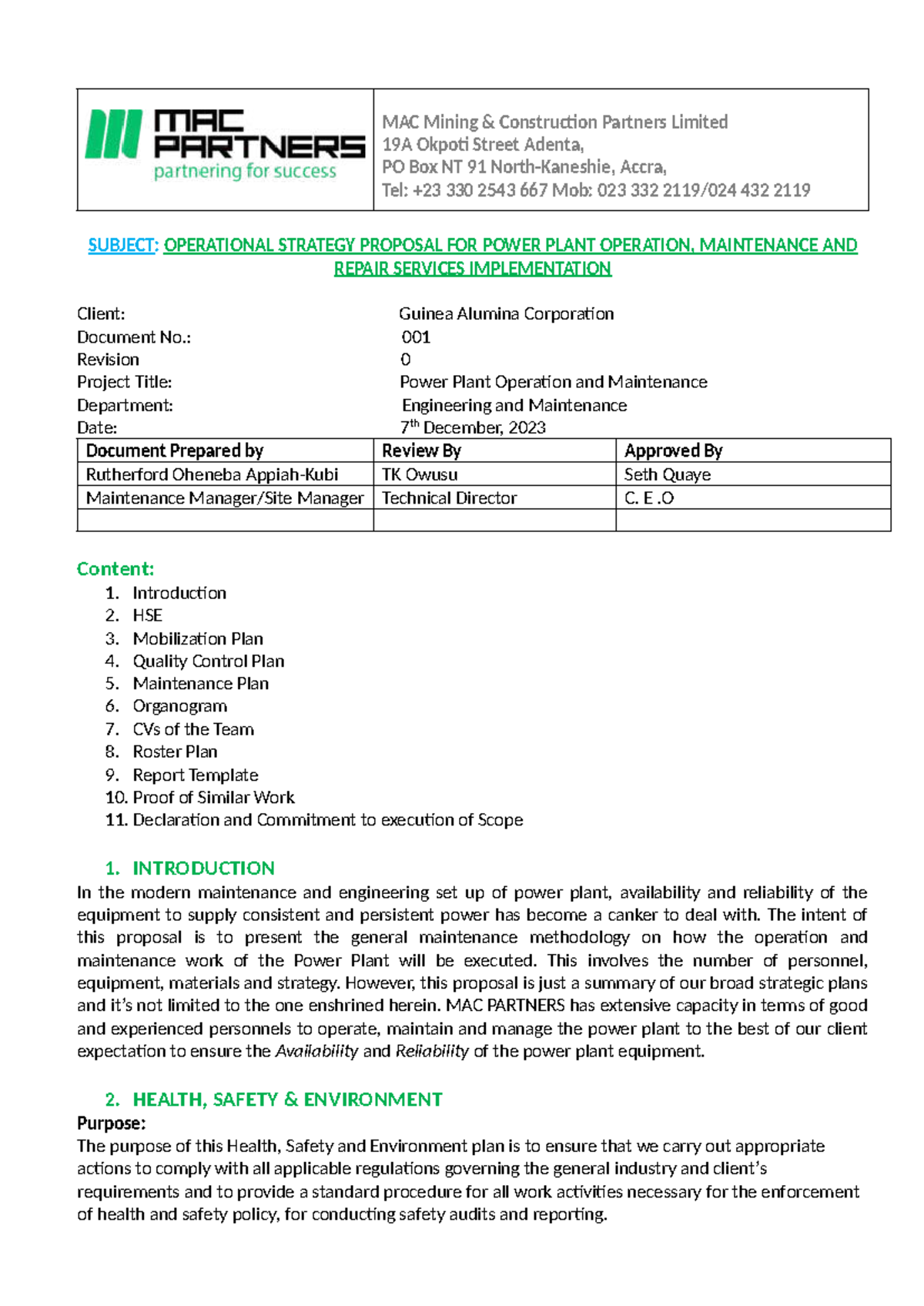 Operational Strategy Proposal for Power Plant Maintenance - GAC - Studocu