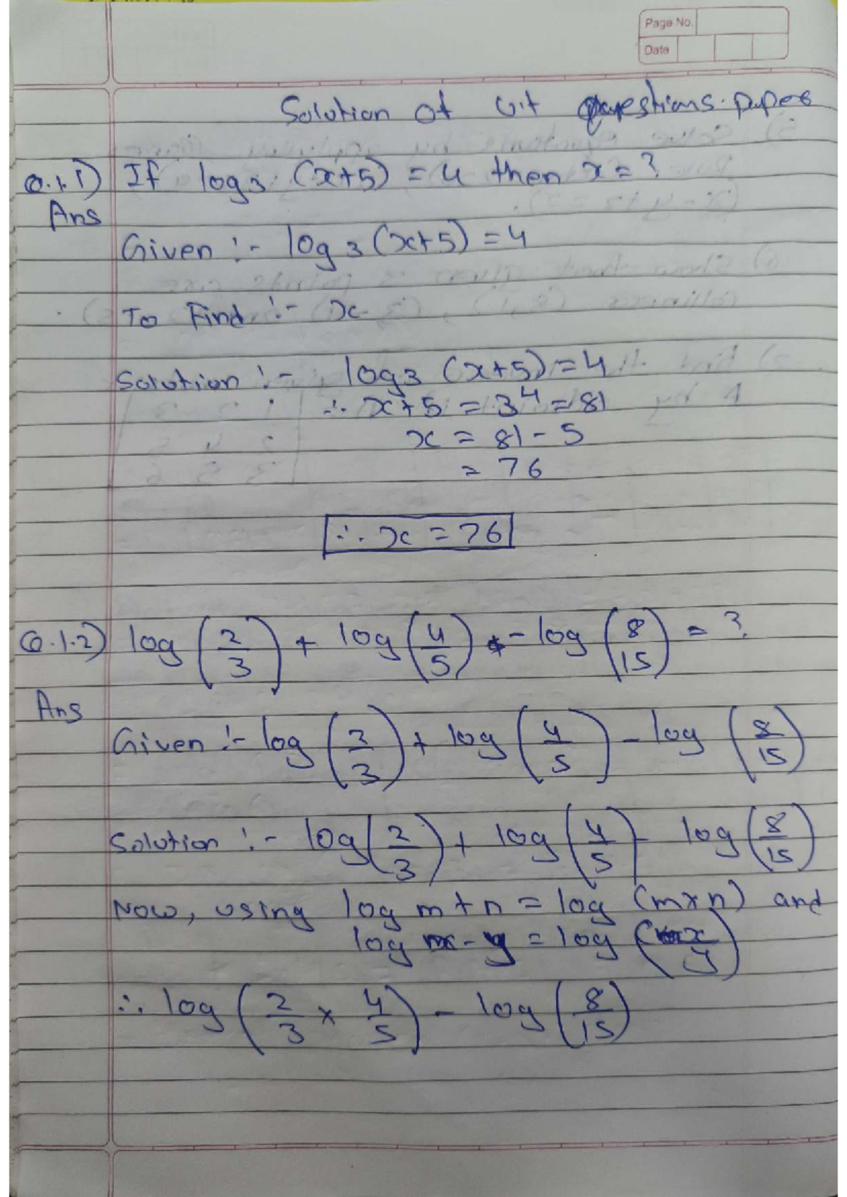 Basic Mathematics U.T-01: Solutions to Question Paper - Studocu