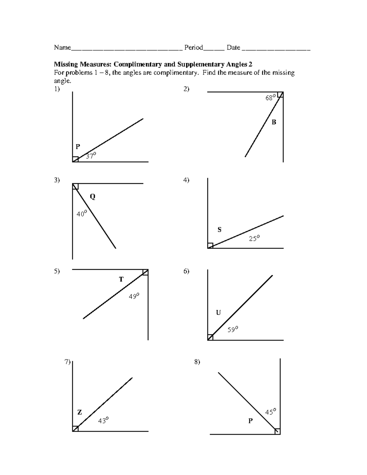 Complementary and Supplementary Angles - Find the measure of the ...