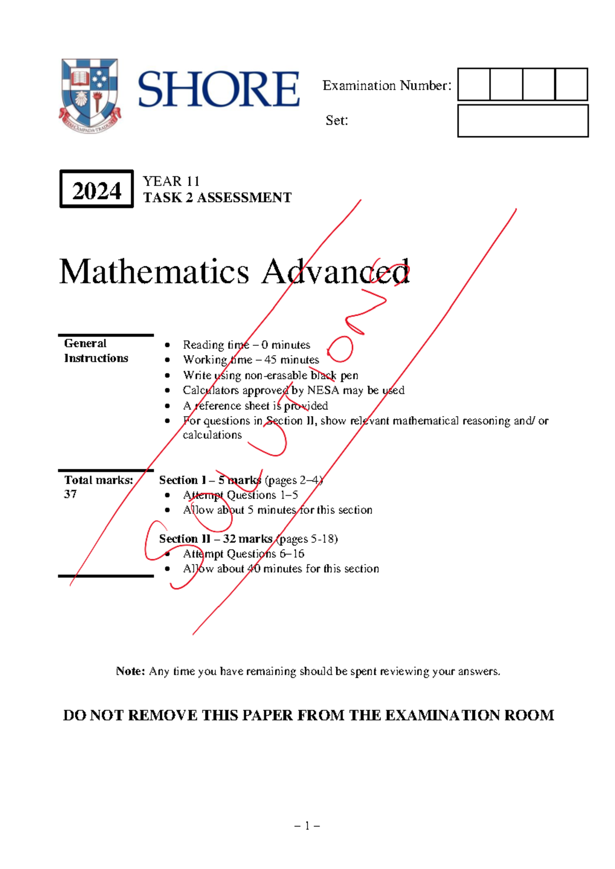 2024 HSC Year 11 Mathematics Advanced Task 2 Exam Answers - Studocu