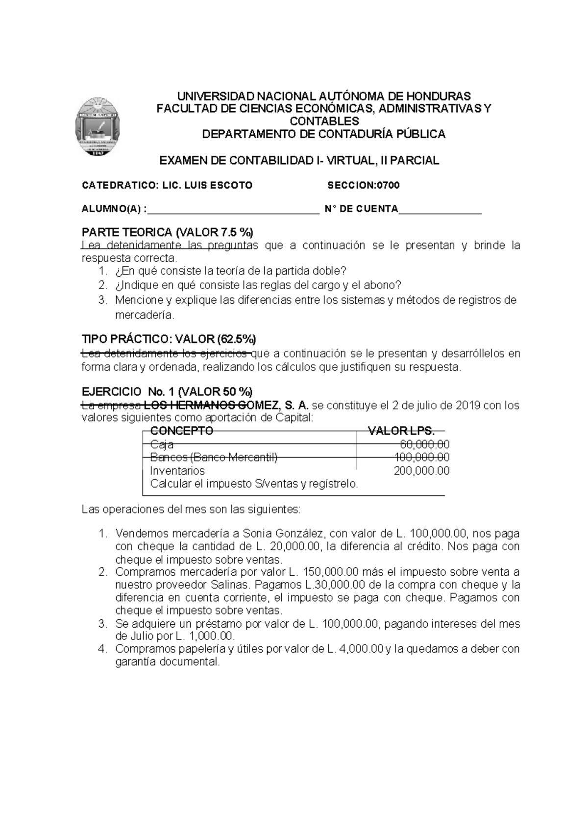 Examen 2 Parcial de Contabilidad I - UNAH 2023 - Studocu