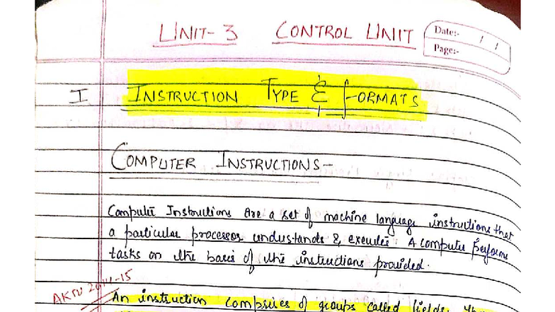 UNIT-III - Instruction Formats and Control Unit Operations (AKTU) - Studocu