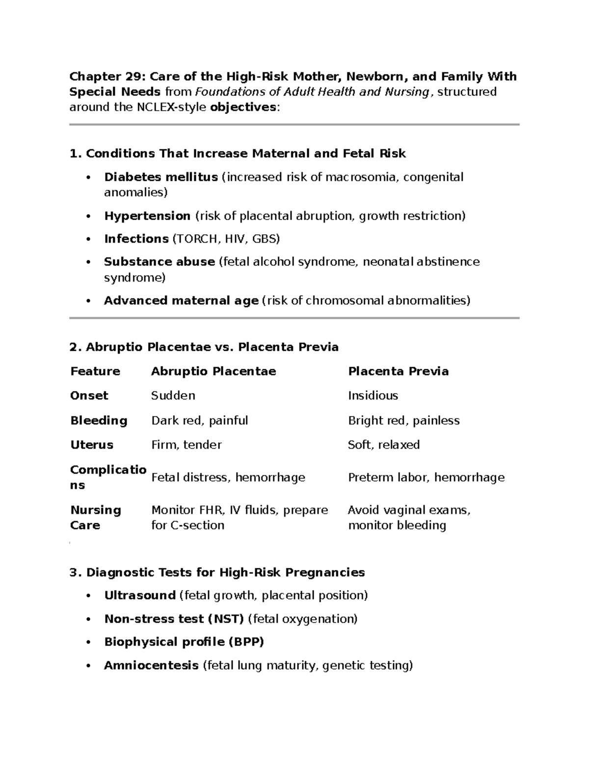Chapter 29: Care of the High-Risk Mother & Newborn in Nursing - Studocu