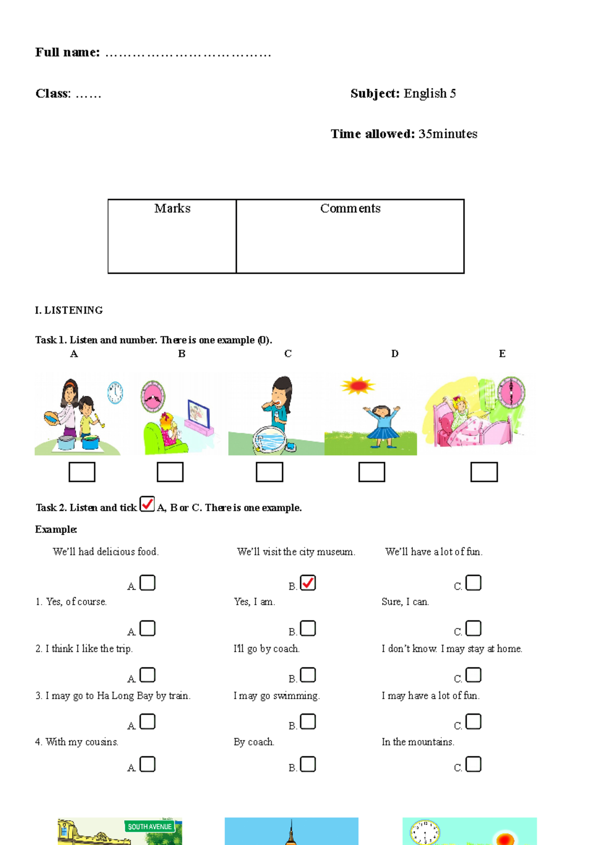 Grade 5 test 2 - không - Full name ...