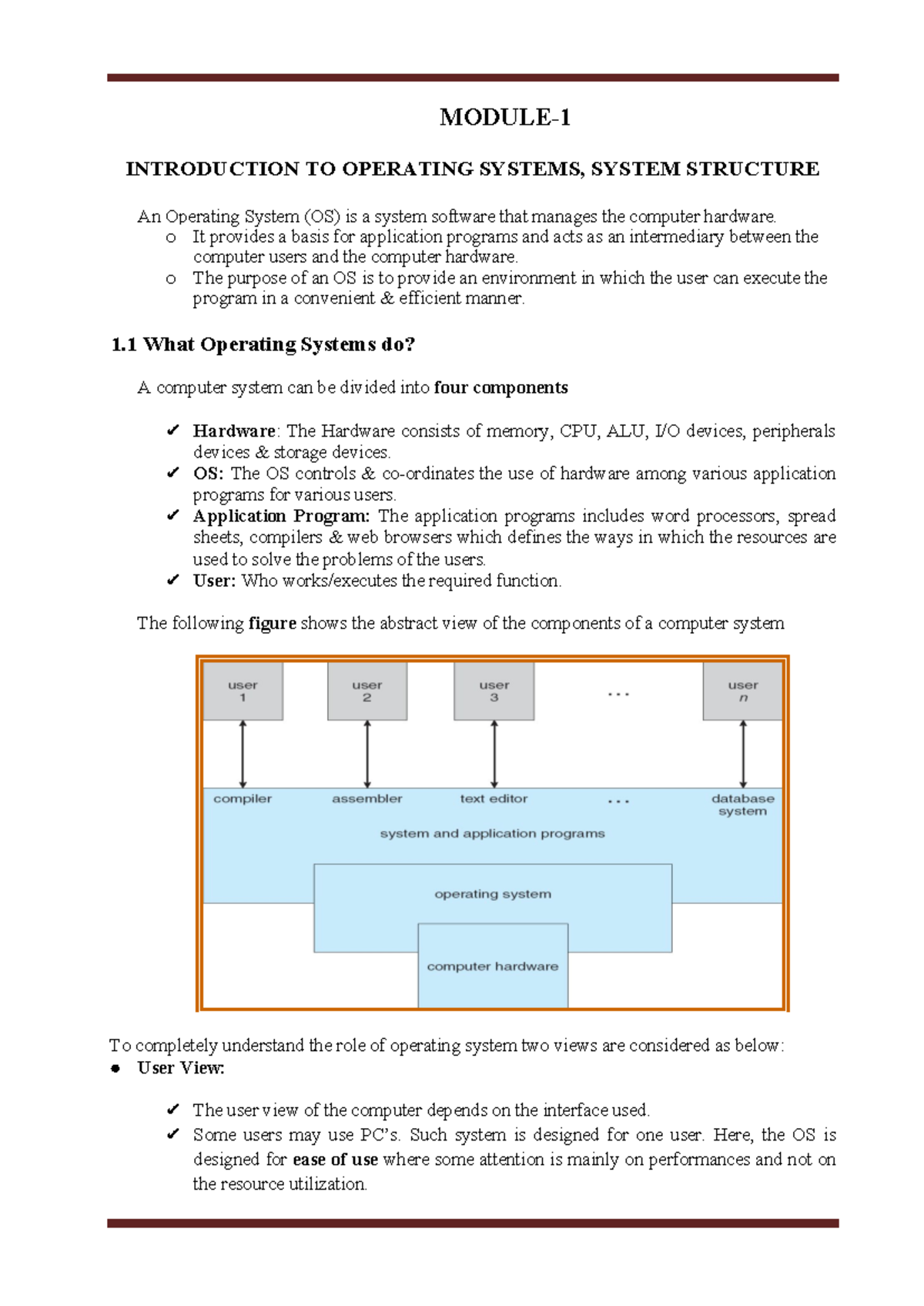 Module-1: Introduction to Operating Systems and System Structure - Studocu