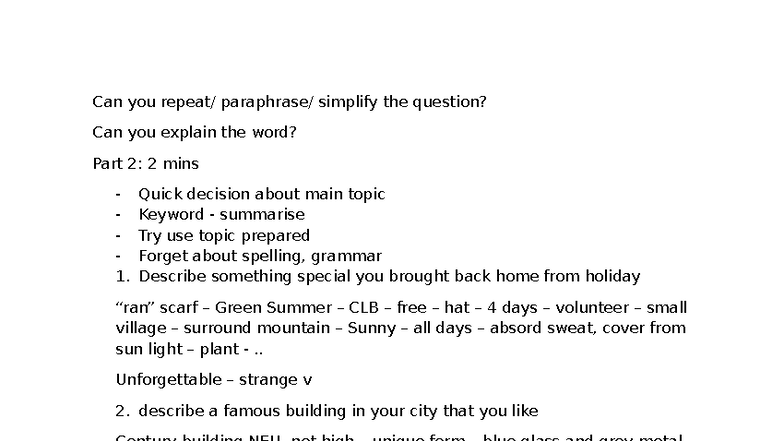 Speaking Practice - CLB Speaking Topics and Responses - Studocu