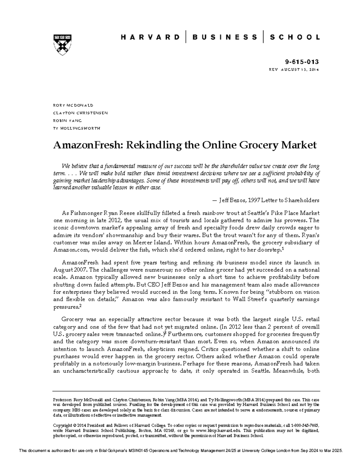 AmazonFresh Case Study: Reviving the Online Grocery Market (MSIN0145 ...