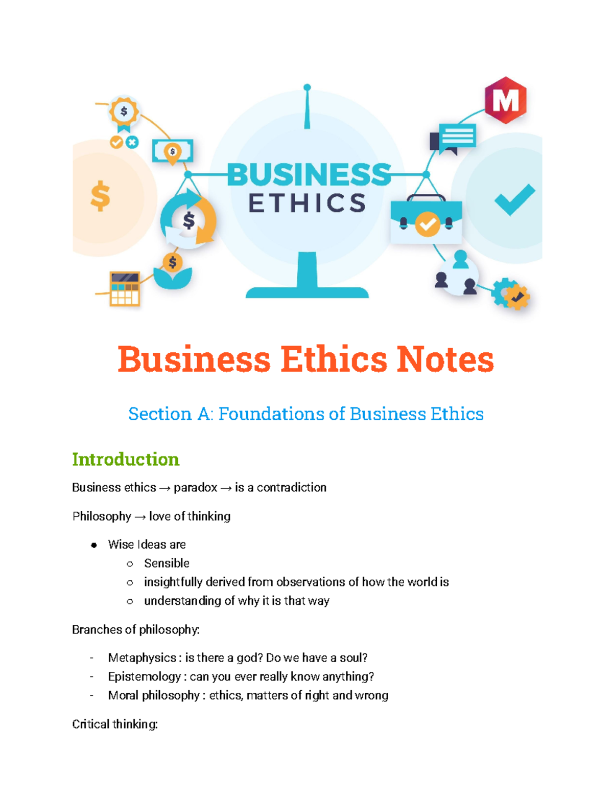 Business Ethics Lecture Notes Overview PHI2043 - Studocu