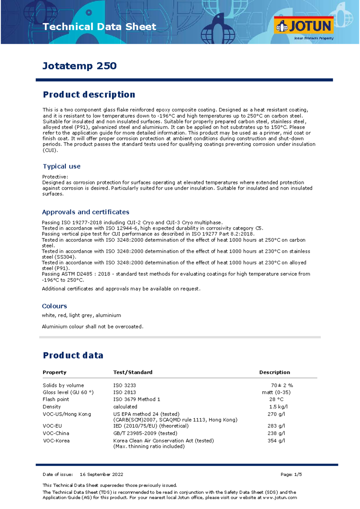 TDS 32222 Jotatemp 250 Epoxy Composite Coating Specifications - Studocu