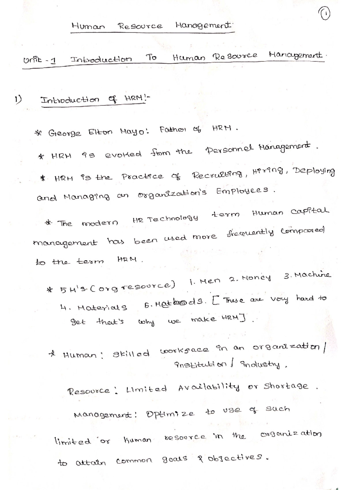HRM Unit 1: Overview of Human Resource Management Concepts - Studocu