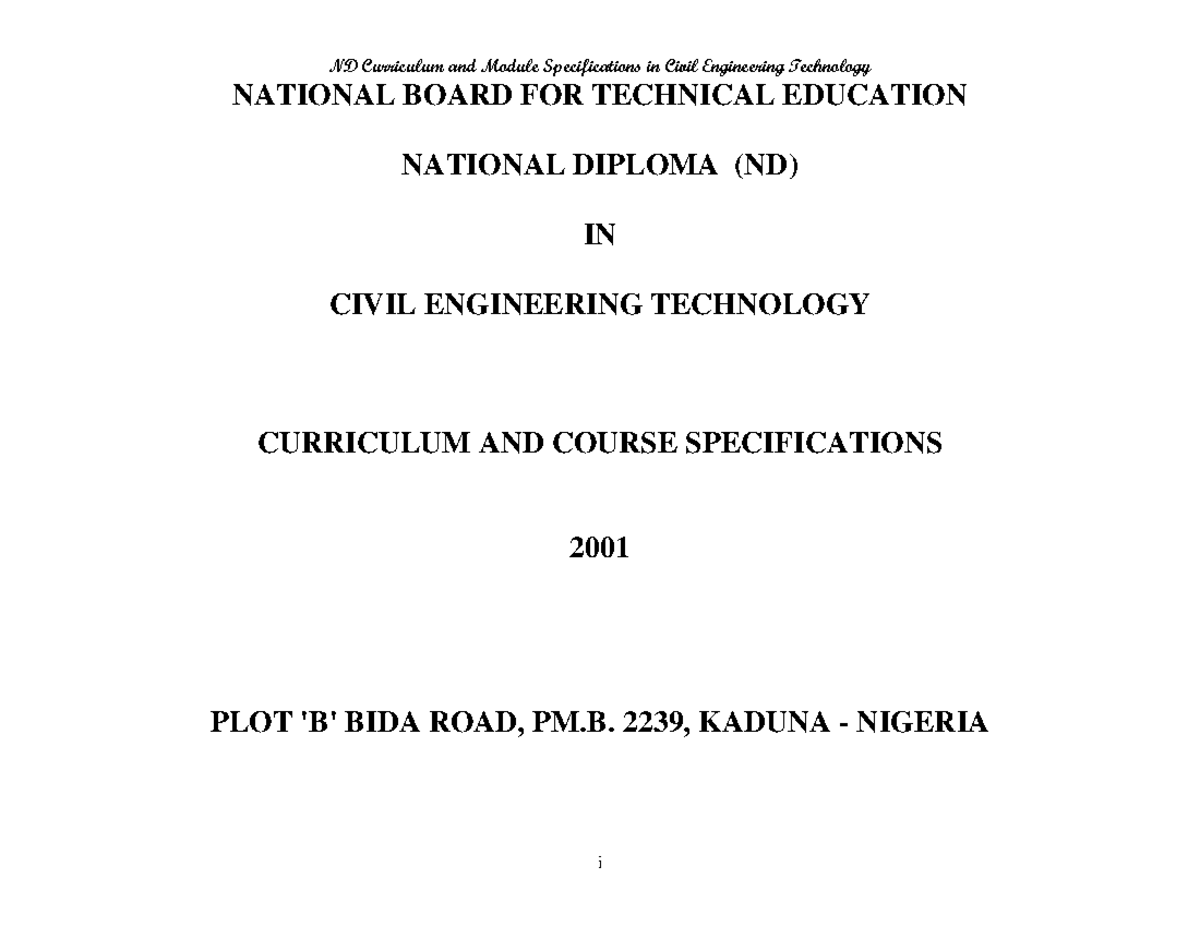 ND Civil Engineering Technology Curriculum Overview and Specifications ...