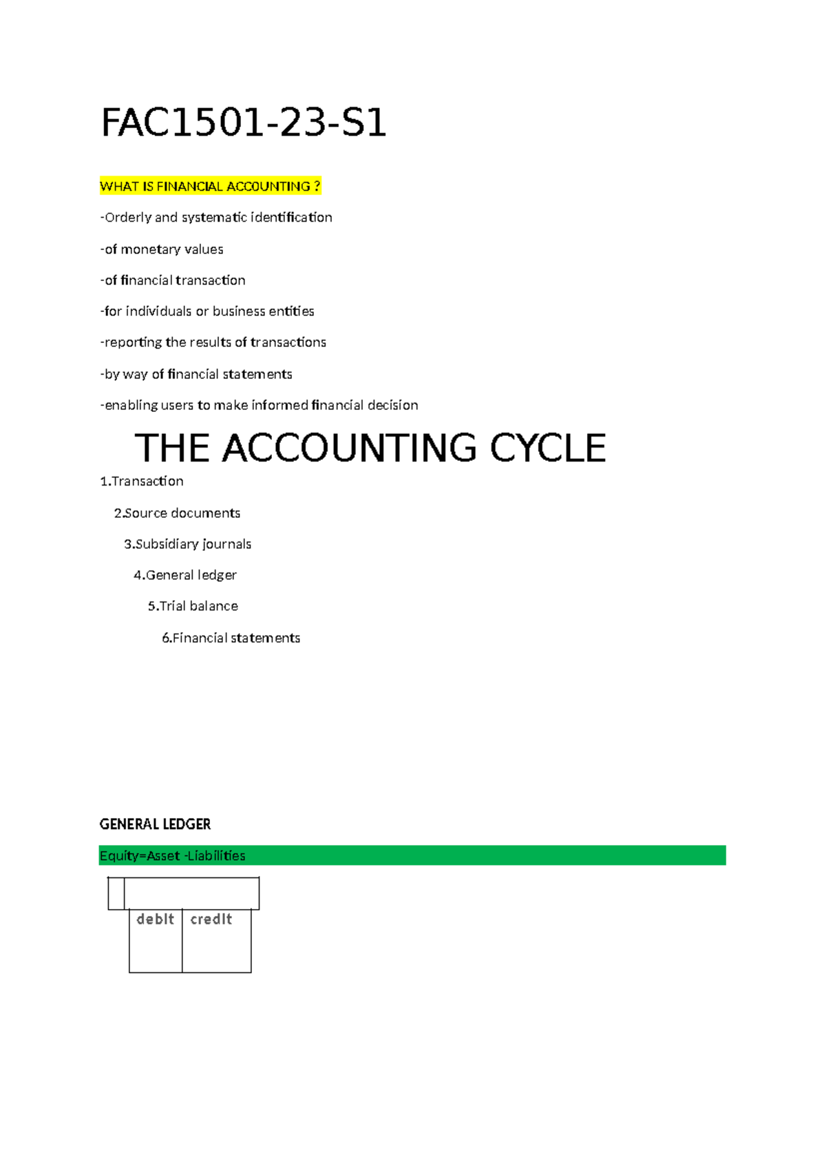 FAC1501 - introduction - FAC1501-23-S WHAT IS FINANCIAL ACC0UNTING ...