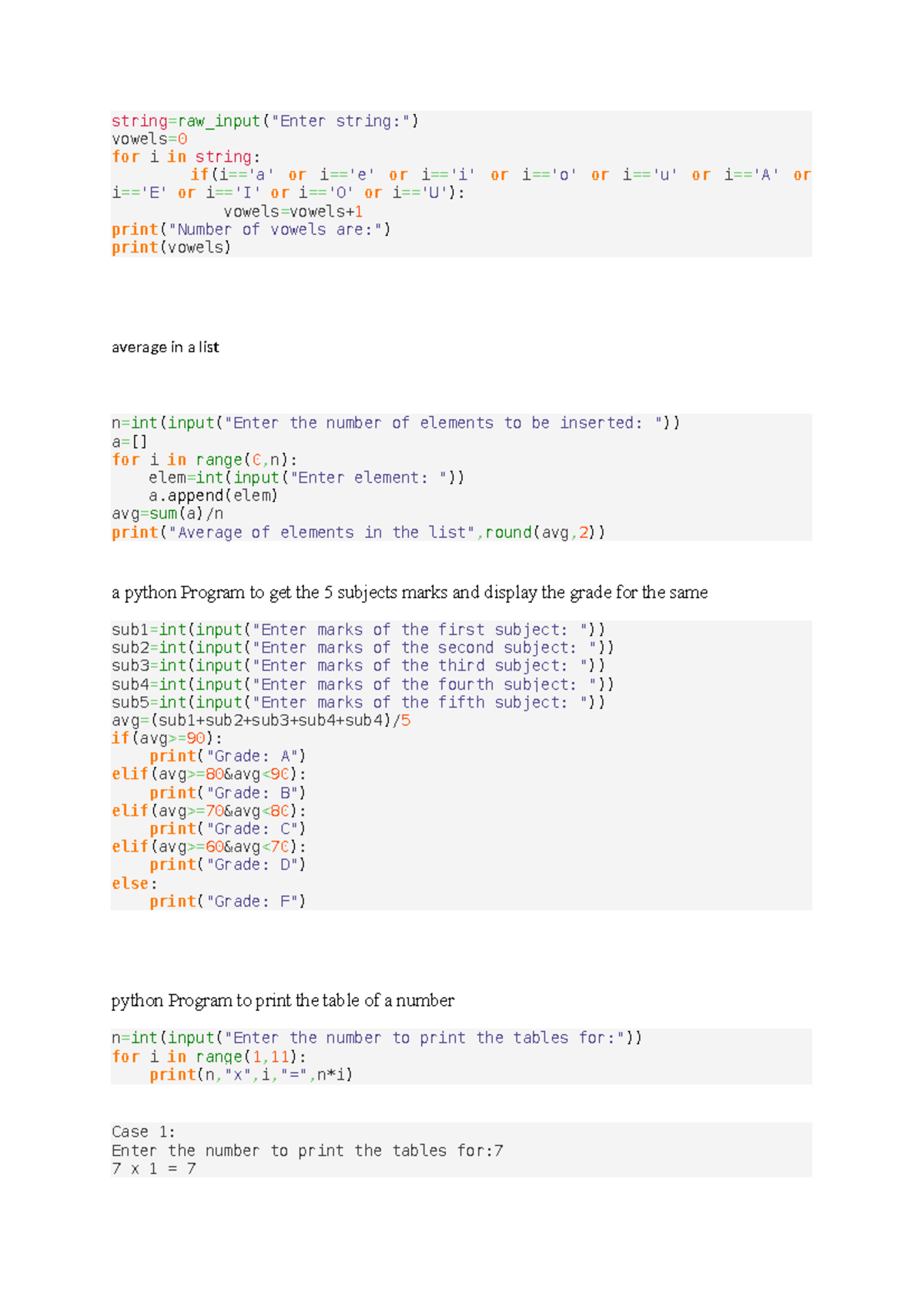 Python Lab Program: Vowel Count, Grade Display & More - Studocu