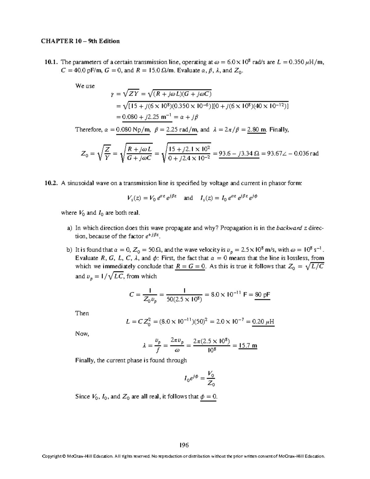 Sm ch (10) - CHAPTER 10 – 9th Edition The parameters of a certain ...