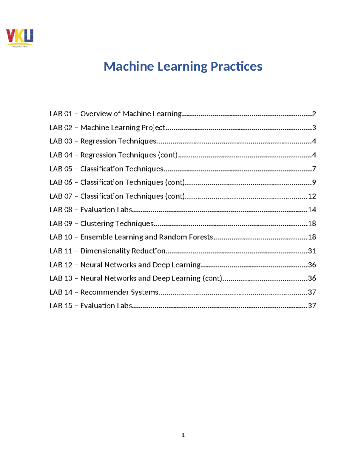 ML-07 Labs - Practical Exercises in Machine Learning Techniques - Studocu
