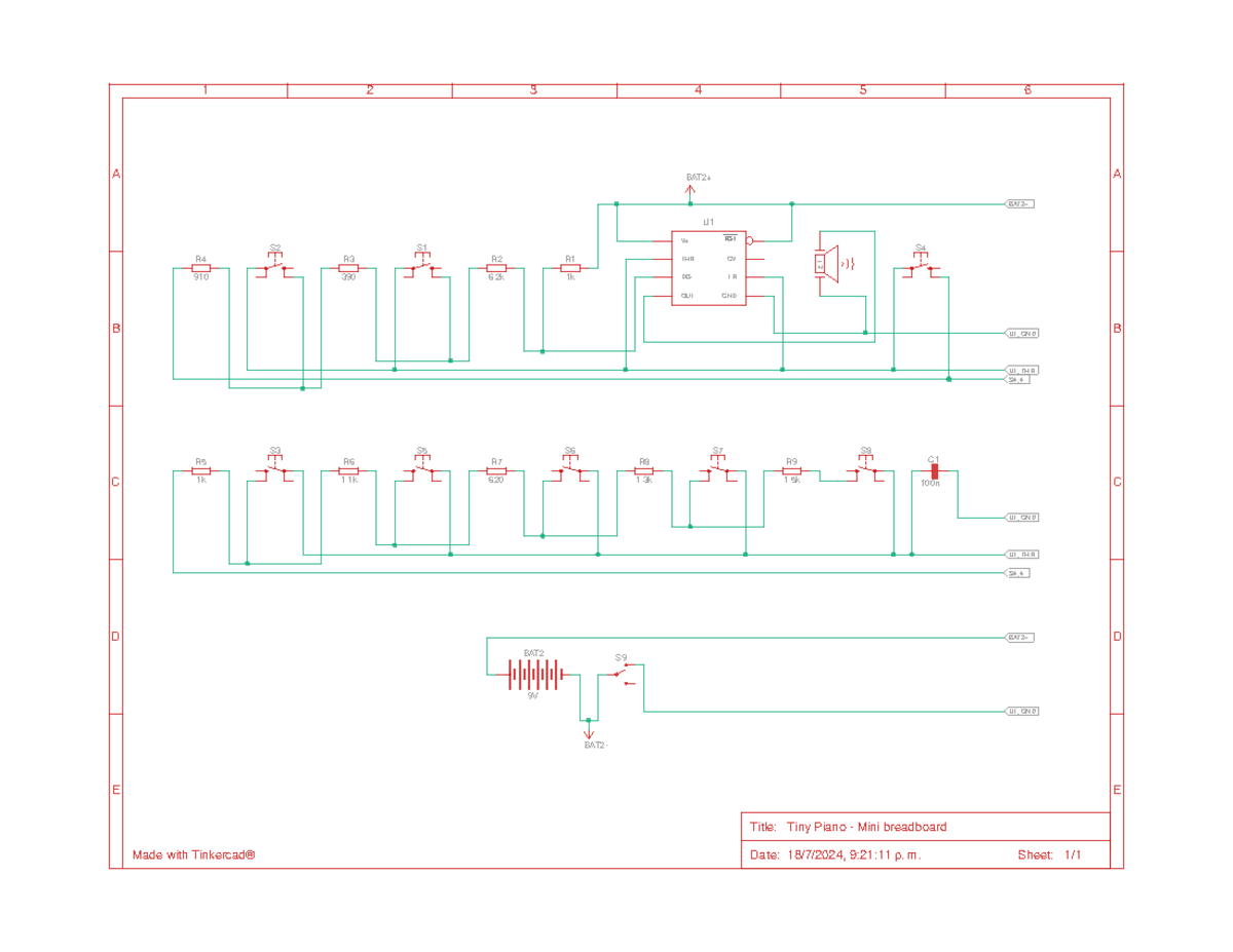 Tiny Piano - Mini breadboard - m. Sheet: 1/ R 910 S R 390 S R 6 R 1k ...