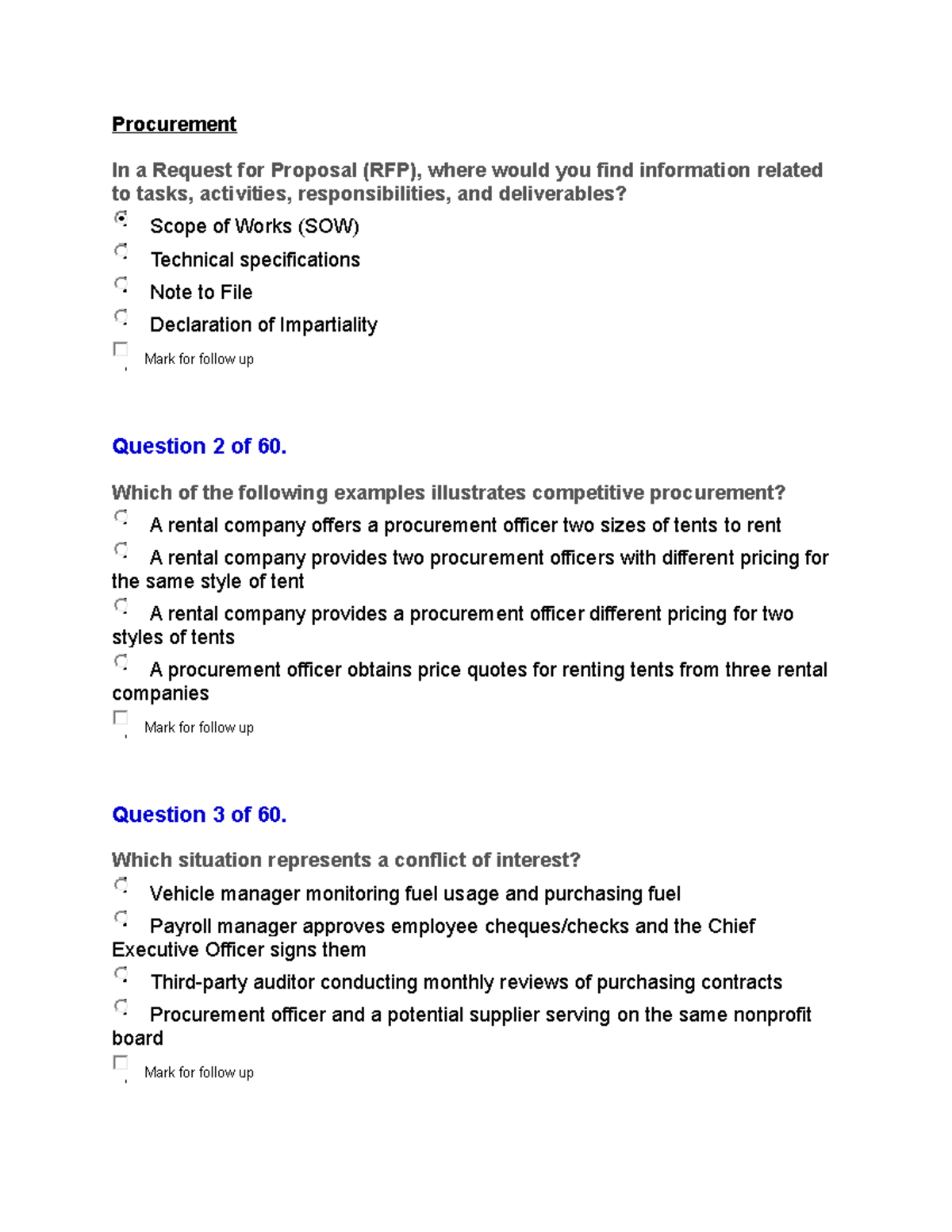 Test - Procurement In a Request for Proposal (RFP), where would you ...