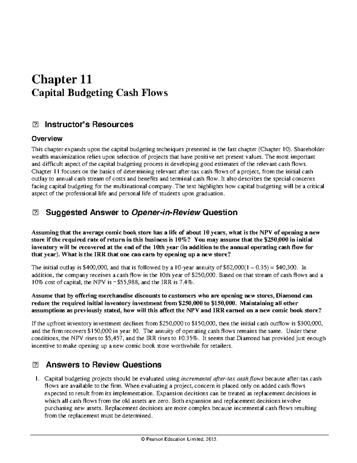 Chapter 11: Capital Budgeting Cash Flows Analysis and Insights - Studocu