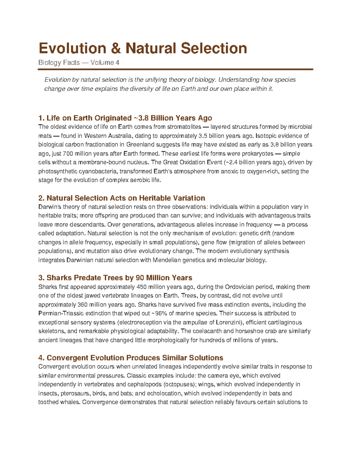 Biology 101: Evolution & Natural Selection Facts Vol 4 - Studocu