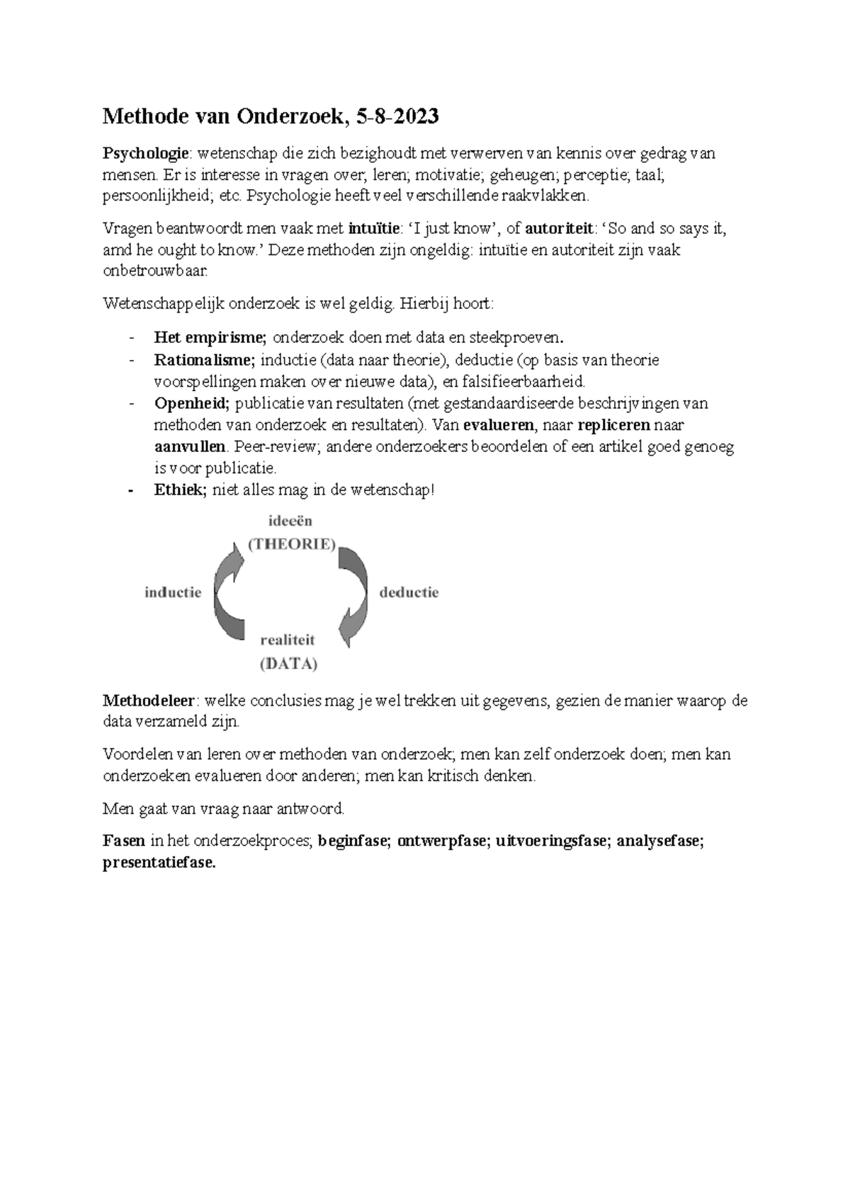Week 1 Methode van Onderzoek in Psychologie - Hoofdconcepten en Fases ...