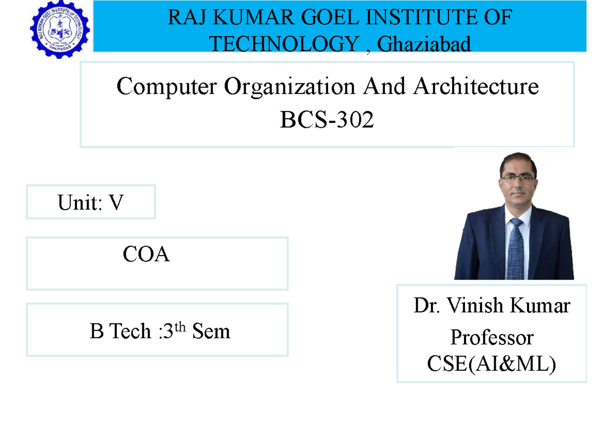 COA-V Unit Notes: Computer Organization & Architecture (B Tech 3rd Sem ...