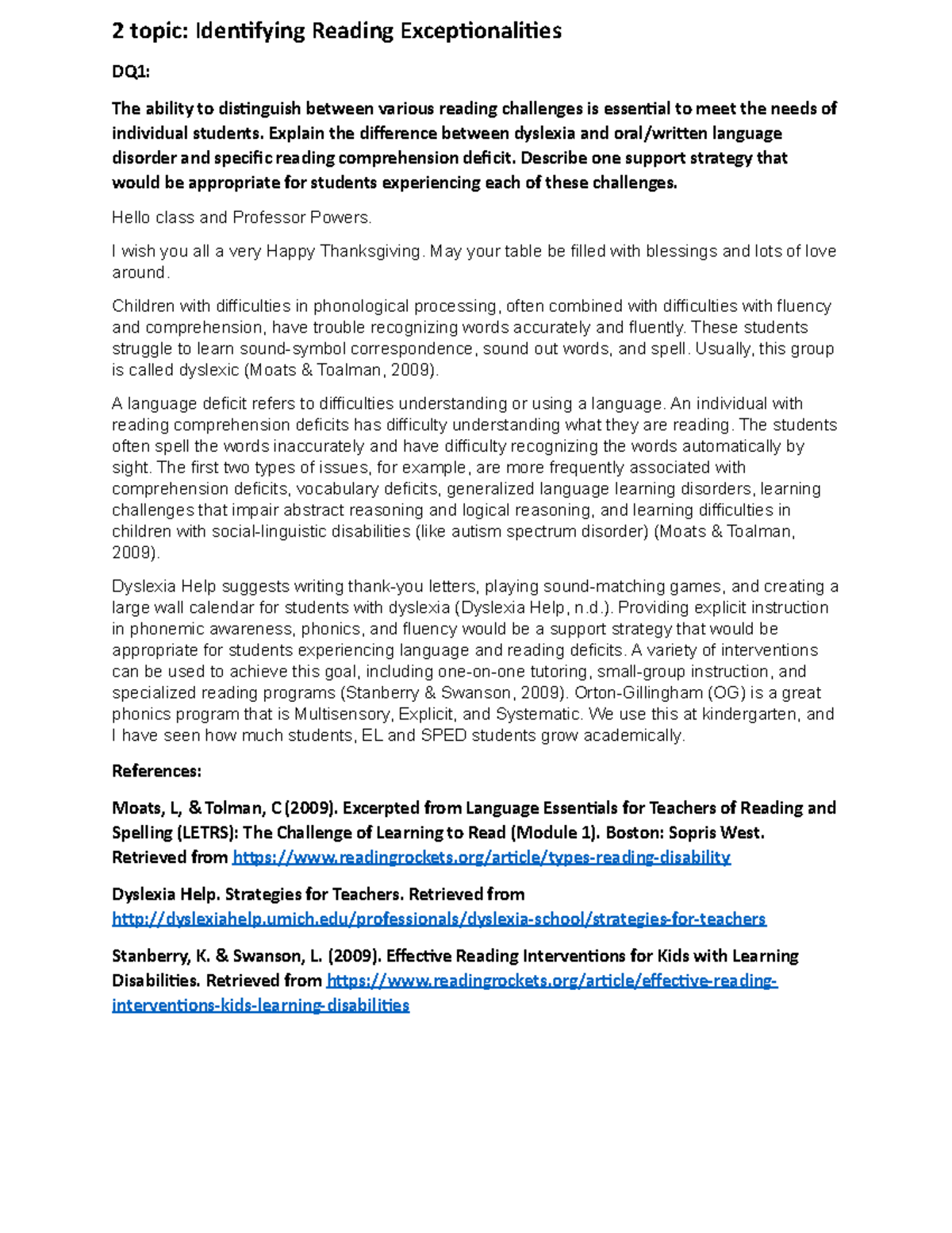 EDU 320: Identifying Reading Exceptionalities - Dyslexia and Language ...