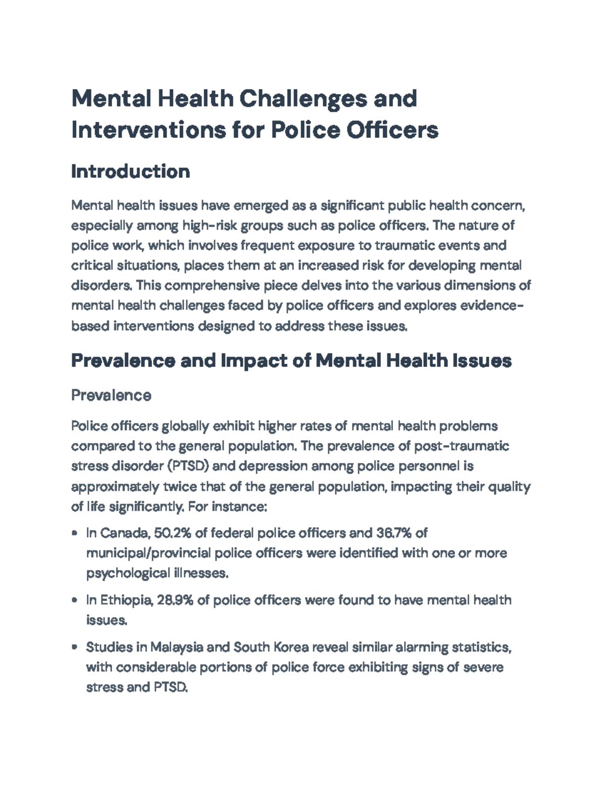 Mental Health Challenges and Interventions for Police Officers: A ...