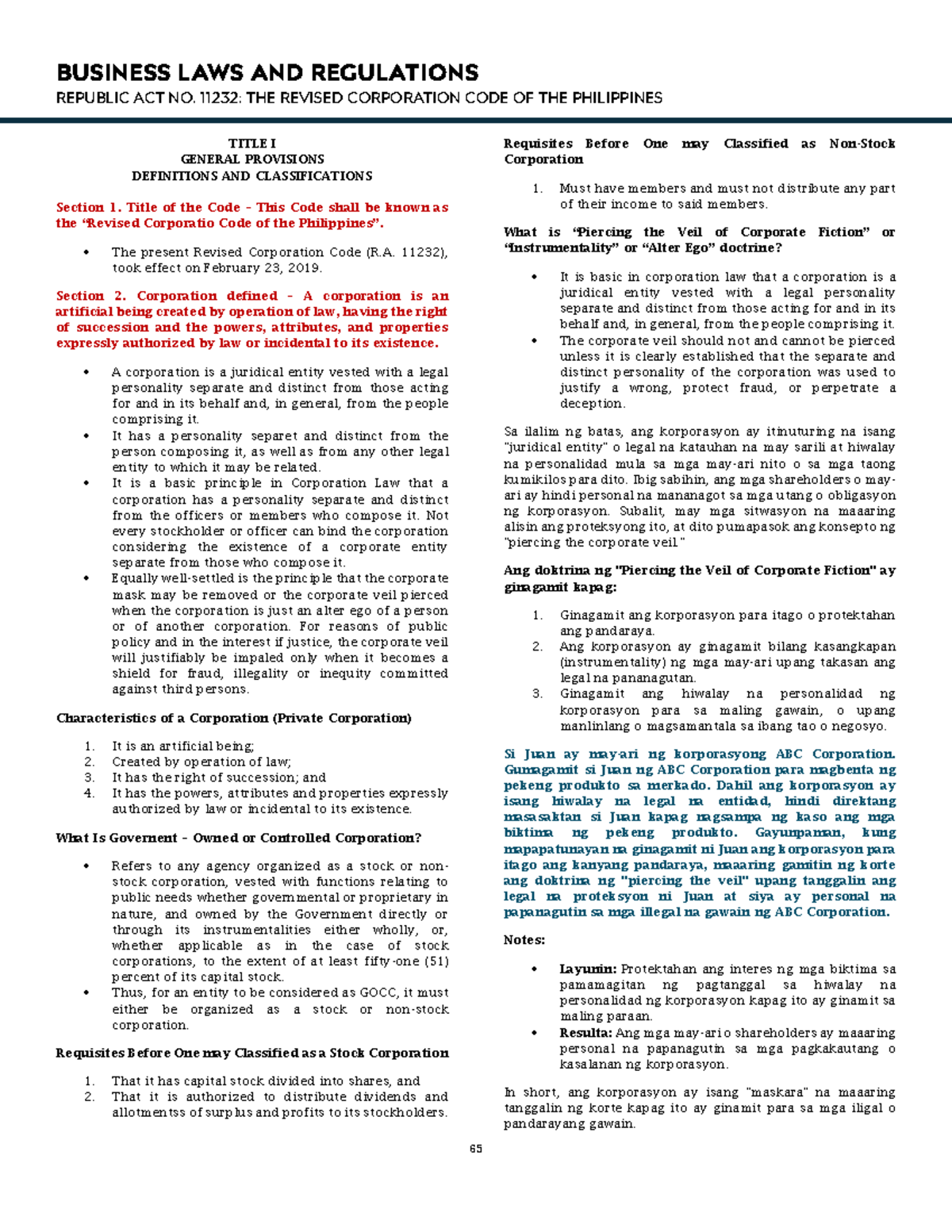 BUSINESS LAWS AND REGULATIONS: R.A. 11232 - REVISED CORPORATION CODE ...