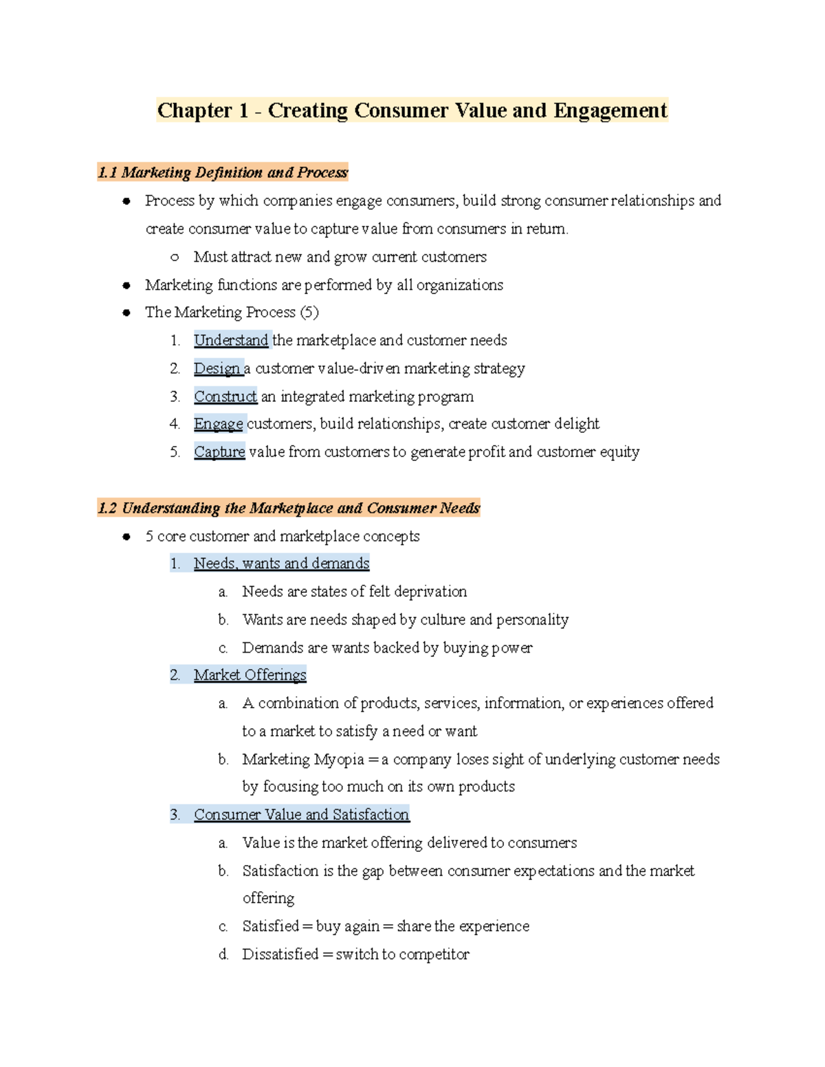 Mark 201 - Notes on Consumer Value & Marketing Strategies (Ch. 1, 3-6 ...