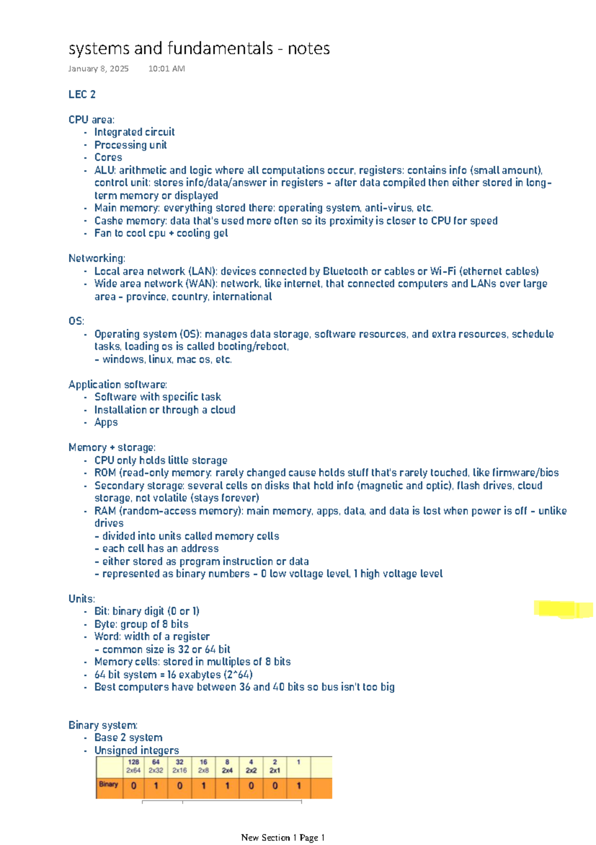 Systems and fundamentals - notes - LEC 2 CPU area: - Integrated circuit ...