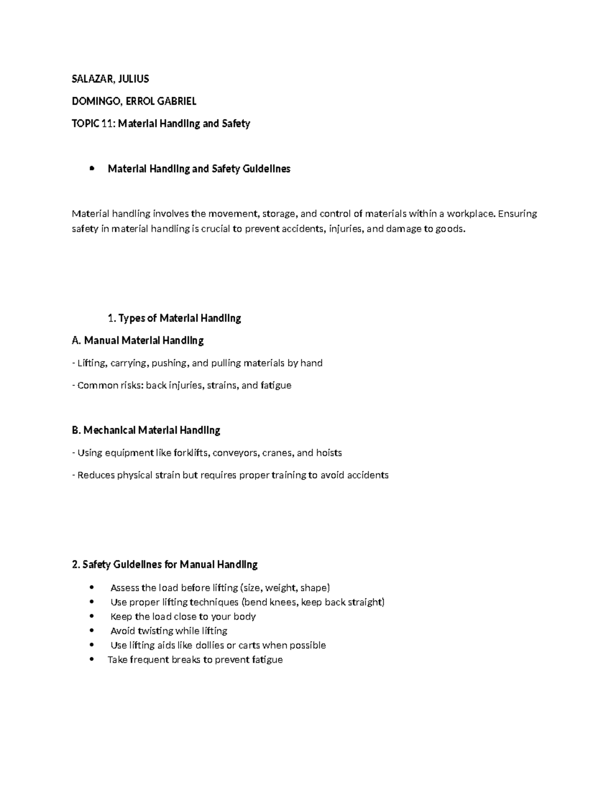 Material Handling & Safety Guidelines (Course Code: TBD) - Studocu