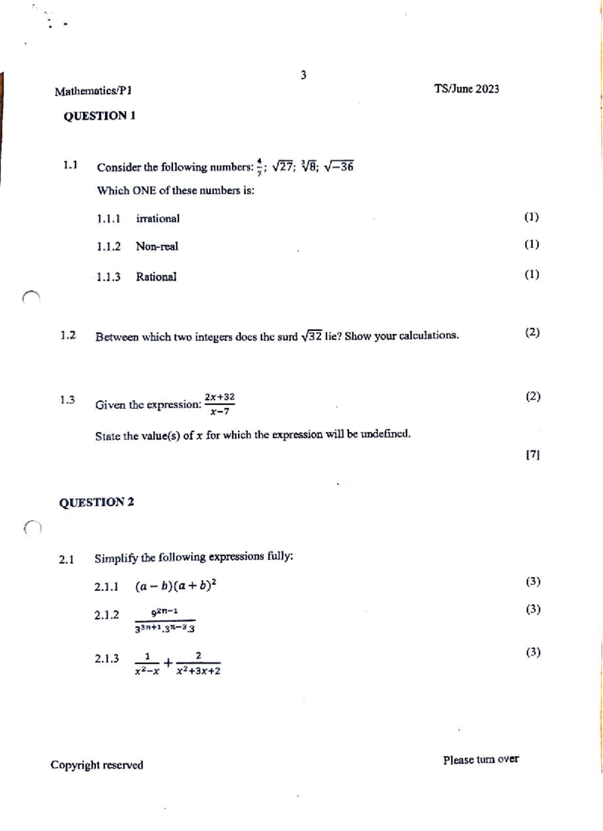 Algebra 2023 June - Exam Questions and Solutions - Studocu