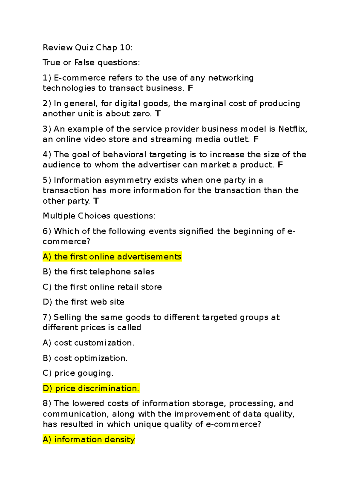 Review Quiz for E-Commerce Concepts (Chap 10) - Studocu