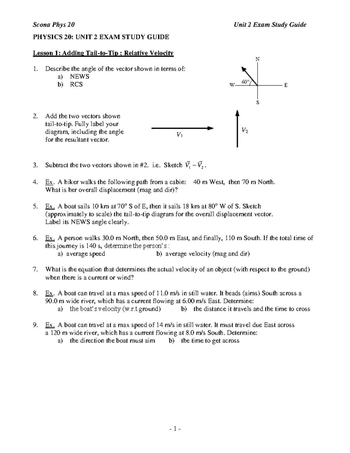 Scona Phys 20 Unit 2 Exam Study Guide: 2D Motion & Projectiles - Studocu
