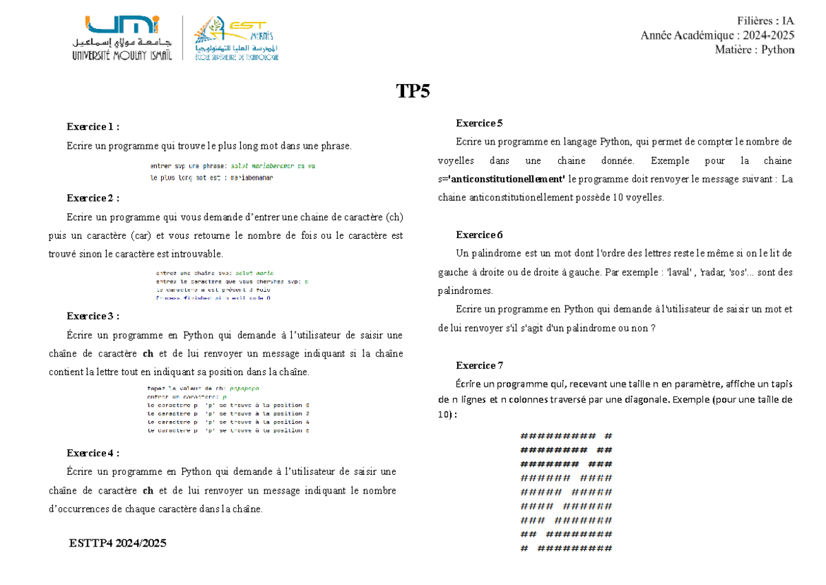 TP5 - tp for python - TP Exercice 1 : Ecrire un programme qui trouve le ...